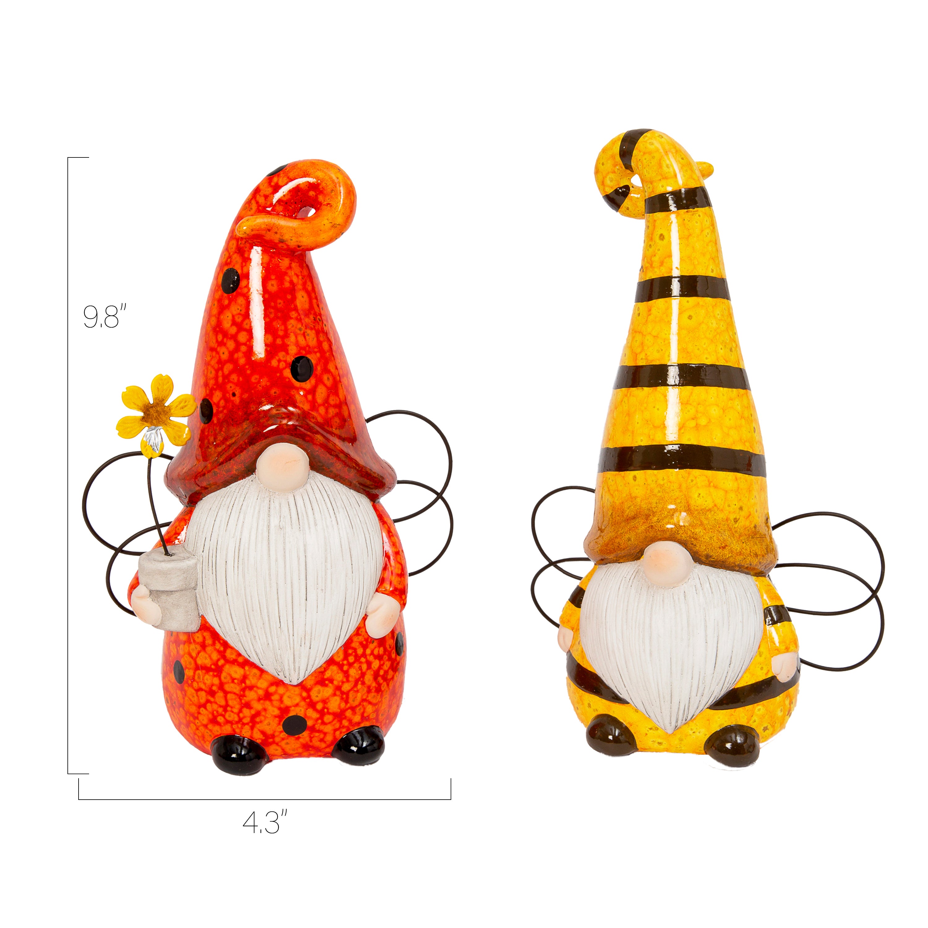 9.8 in. Terracotta Ladybug and Bee Gnome Figurines, set of 2